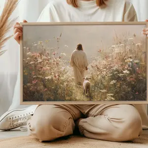 Jesus Leaves 99 Sheep Christian Wall Art, Lost Lamb Art, Good Shepherd Jesus, Faith Art, Bible Verse Living Room Bedroom Hanging Poster, Modern Home Decoration, Artwork