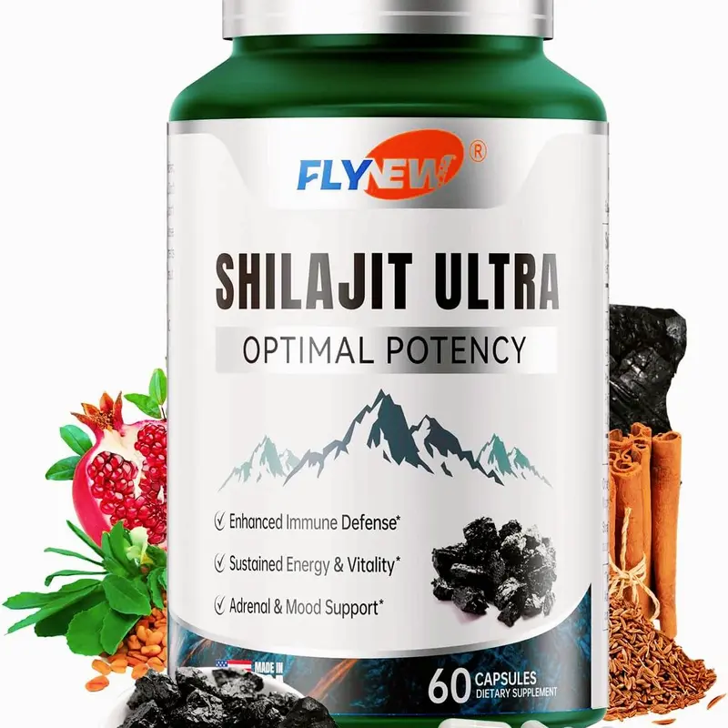 FLYNEW Optimal Potency I Shilajit Ultra | Adaptogen Energy Stamina Immune Antioxidants | Made in USA | 60 Capsules Healthcare Vitamin Fitness Edible Supplement Dietary
