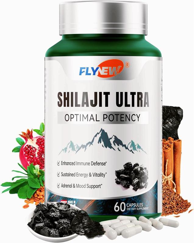 FLYNEW Optimal Potency I Shilajit Ultra | Adaptogen Energy Stamina Immune Antioxidants | Made in USA | 60 Capsules Healthcare Vitamin Fitness Edible Supplement Dietary