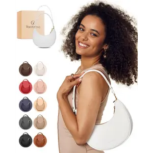 Half Moon Clutch Bag for Women - Faux Leather Crescent Bag with Anti Theft RFID Protection & Adjustable Shoulder Strap - Luna Bag with Gold Zippers & Anti Pickpocket Clip - Everyday Moon Shaped Purse