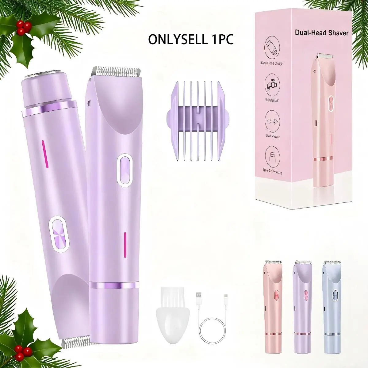 Women's Rechargeable 2-in-1 Electric Bikini Trimmer - Waterproof USB Cordless Dual-Head Shaver for Pubic Hair, Face, Underarms, Home Supplies, Festive Party Bag Gift, Abs Grooming Tool
