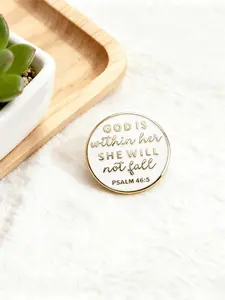 Inspirational Religious Enamel Pin | "God is within her, she will not fall - Psalm 46:5" Brooch | Faith-Based Lapel Pin for Spiritual Enthusiasts & Bible Verse Lovers | Gift for Religious & Uplifting Aesthetic Fans | Durable Metal Pins