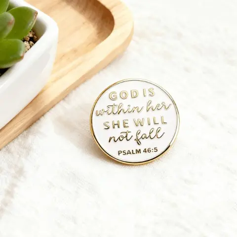 Religious Enamel Pin, "God is within her, she will not fall - Psalm 46:5" Brooch, Brooch Pin Clip, Faith-Based Lapel Pin for Spiritual Enthusiasts & Bible Verse Lovers, Durable Metal Brooch Pin, Alloy Brooch Pin