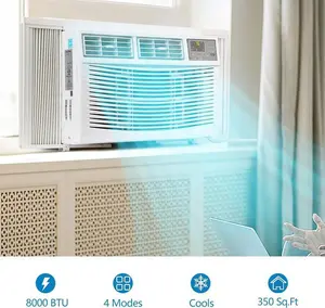 8000 BTU Window Air Conditioner, Cools Up to 350 Sq. Ft, 3 Cooling & Fan Speeds, Energy Efficient, Perfect Ac Window Unit for Bedroom, Living Room, Home Office-A