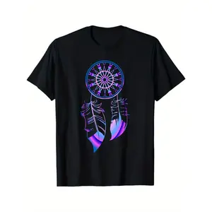 Dreamcatcher Printing, Men's Cotton T-shirt, Graphic T-shirt Men's Outdoor Clothes, Men's Clothing, Casual Short Sleeve round Neck T-shirt Retro Style Fun Cotton Trend Young Men's Clothing Retro Style Fun Cotton Trend Young Men's Clothing