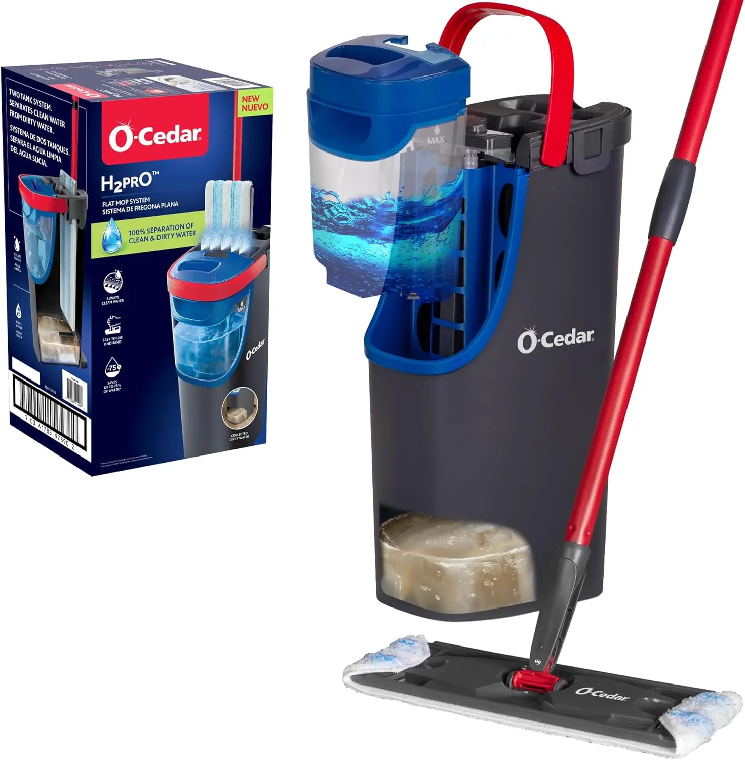 H2prO Flat Mop System | Quick Everyday Cleaning | Dual-Tank Fresh Water System | Machine Washable Reusable Microfiber Mop Pad | Safe on Hardwood, Tile & Vinyl Floors