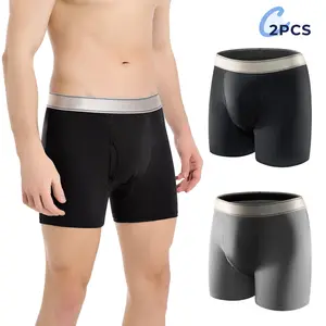 CARER Men's Incontinence Boxer Trunks (2pk) - 150ml Medium Absorbency, Day Use, Breathable Washable Leak-Proof Spandex-Cotton Fabric, 3D Ergonomic Cutting for Support & Coverage, High-Waisted Basic Plain Minimalist Fit, Menswear Underwear,summervibes