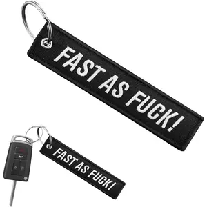 Personalized Keychain, Customize Keychain, Embroidery Tag Keychain, Fob Key Ring Accessories for Car Motorcycle Scooter (FAST AS FUCK)
