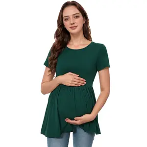 Bearsland Maternity Tops Short Sleeve Scoop Neck Maternity Shirt Pregnancy Clothes