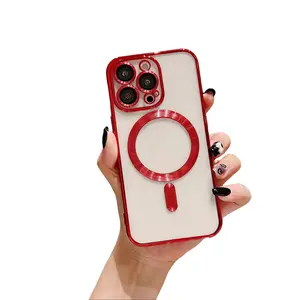 Electroplated Magnetic Phone Case with Built-in Lens Film Protector, Compatible with IP 17 Pro Max, 16, 15, 14, 13