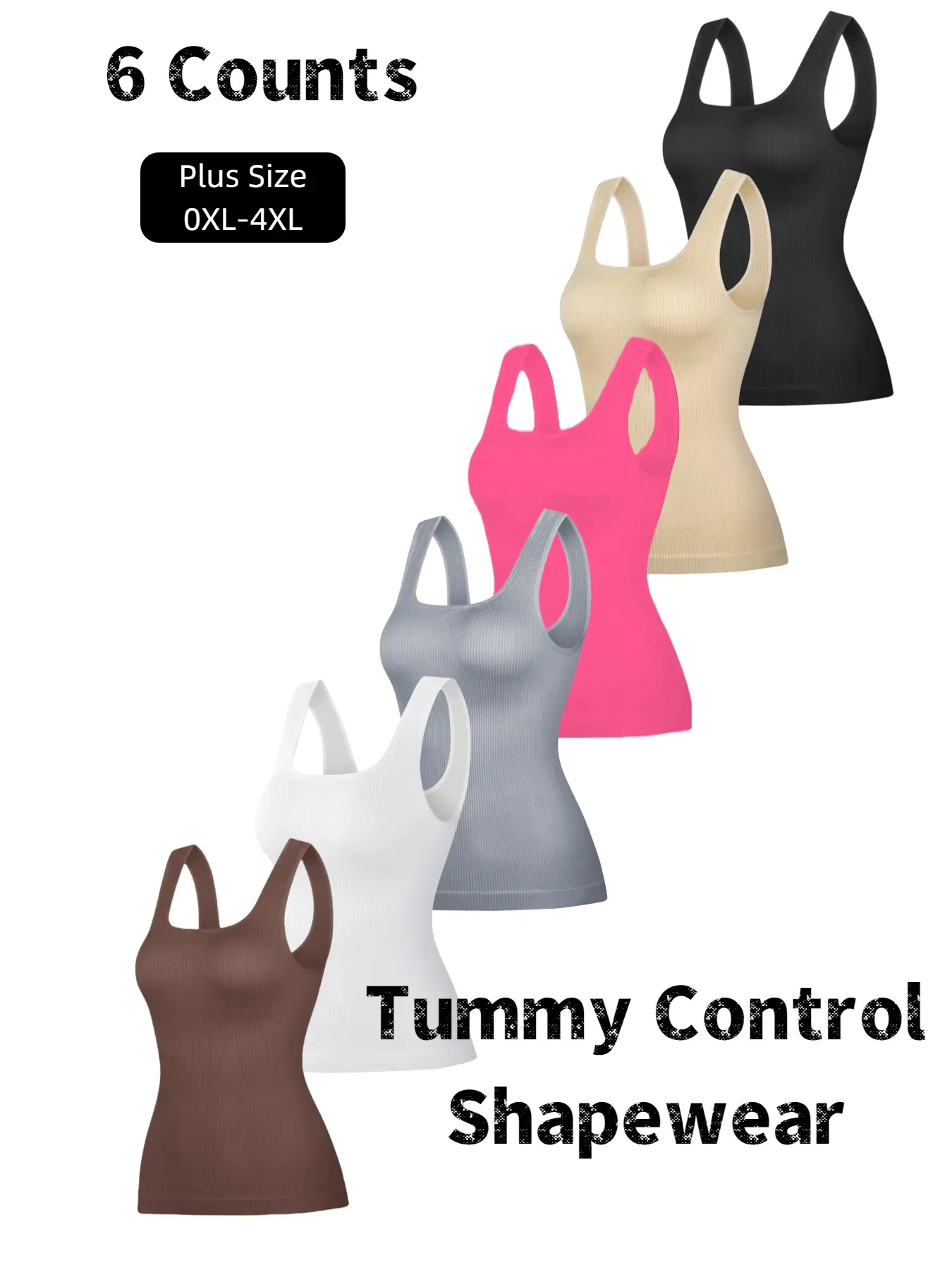 Plus Size Women's Invisible Tummy Control Shapewear Crop Tank Tops, Seamless Smooth Square Neck Compression Basic Casual Tops, Slimming Body Shapewear, Solid Backless Shaper Black Friday All Saints' Day Chrismas, Body Shapewear Underwear, Womenswear