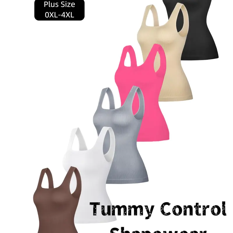 Plus Size Women's Invisible Tummy Control Shapewear Crop Tank Tops, Seamless Smooth Square Neck Compression Basic Casual Tops, Slimming Body Shapewear, Body Sculpting Compression, Backless Shaper, Body Shapewear Underwear, Womenswear, Shaping Tops