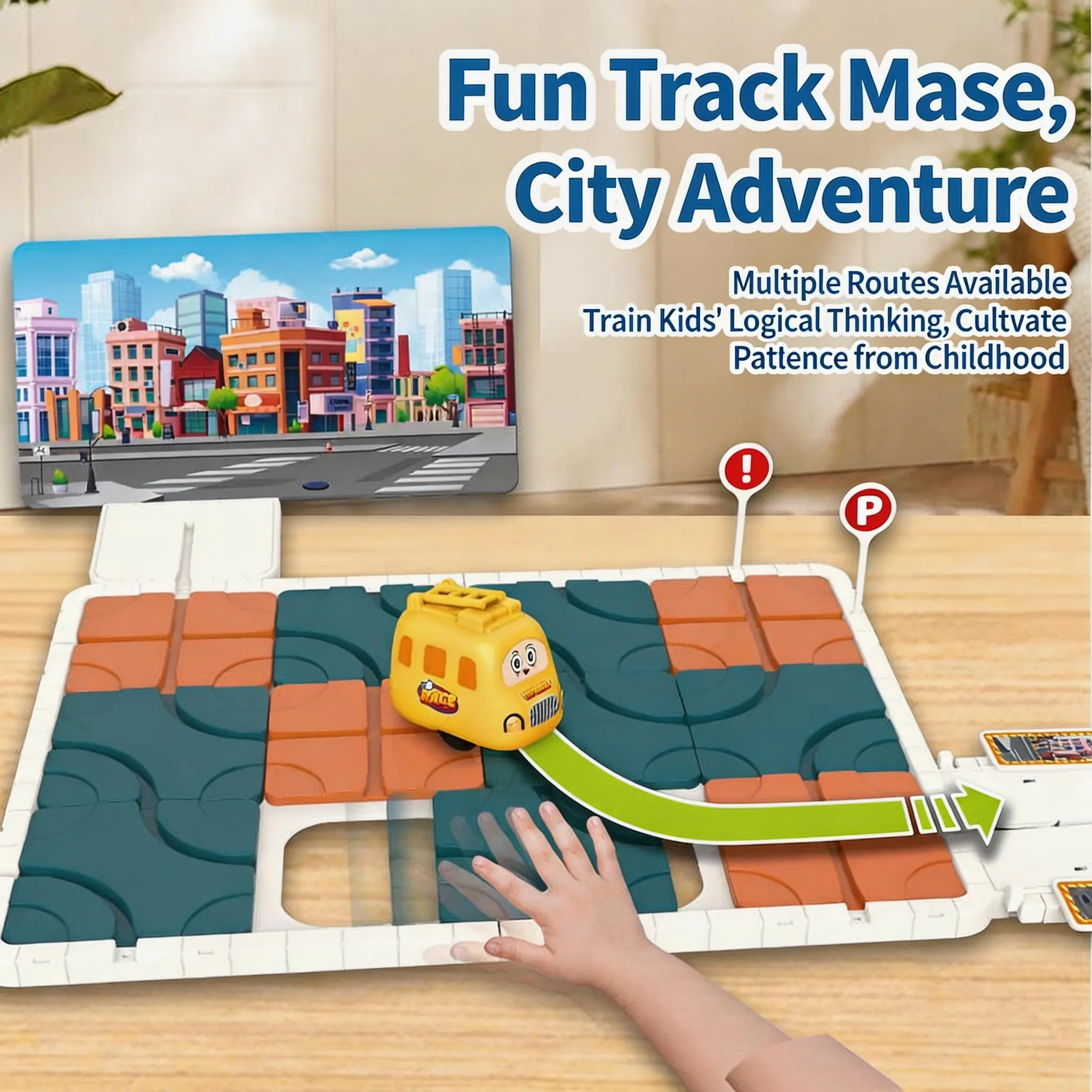 Rivzobo STEM Logic Road Builder Board Game – 300+ Challenges, Sliding Track Maze, 2P Battle & Cooperation Modes, Montessori Brain Teasers for Kids Ages 3-8, Birthday Gift for Boys & Girls