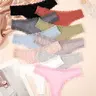 Lace Trim Sweet Girl Seamless Solid Low Waist Fitted Comfortable Breathable Everyday Women's Panties Low Rise Underwear Breathable Comfy Panty, Casual Plain Thong Briefs for All Seasons, Soft Knicker