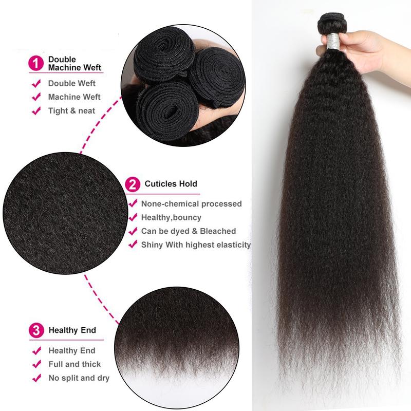 Megeen 16A YAKI Straight Human Hair Bundles Hair Bundles Kinky Straight Bundles 100% Unprocessed Virgin Human Hair Full and Thick 3 Bundles, Silky Soft, No Shedding, No Smell, No Tangle
