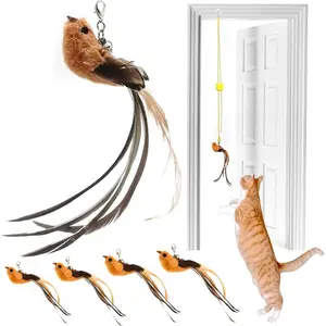 4 Bird  Wand  Refill for Indoor Cats, Interactive Birds  Set,Door    Toys String Wand Replacement Attachments