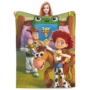 DISNEY CLASSIC Toy Story Main Characters Throw Blanket, Ultra Soft Flannel Fleece Blanket with Woody, Buzz Lightyear, Jessie & Bullseye, Cozy Lightweight Warm Blanket for Kids Adults, All Season Sofa