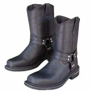 Genuine Black Leather Motorcycle Square Toe Boots/Biker- Rider Western Cowboy Boots EST. CO Boots