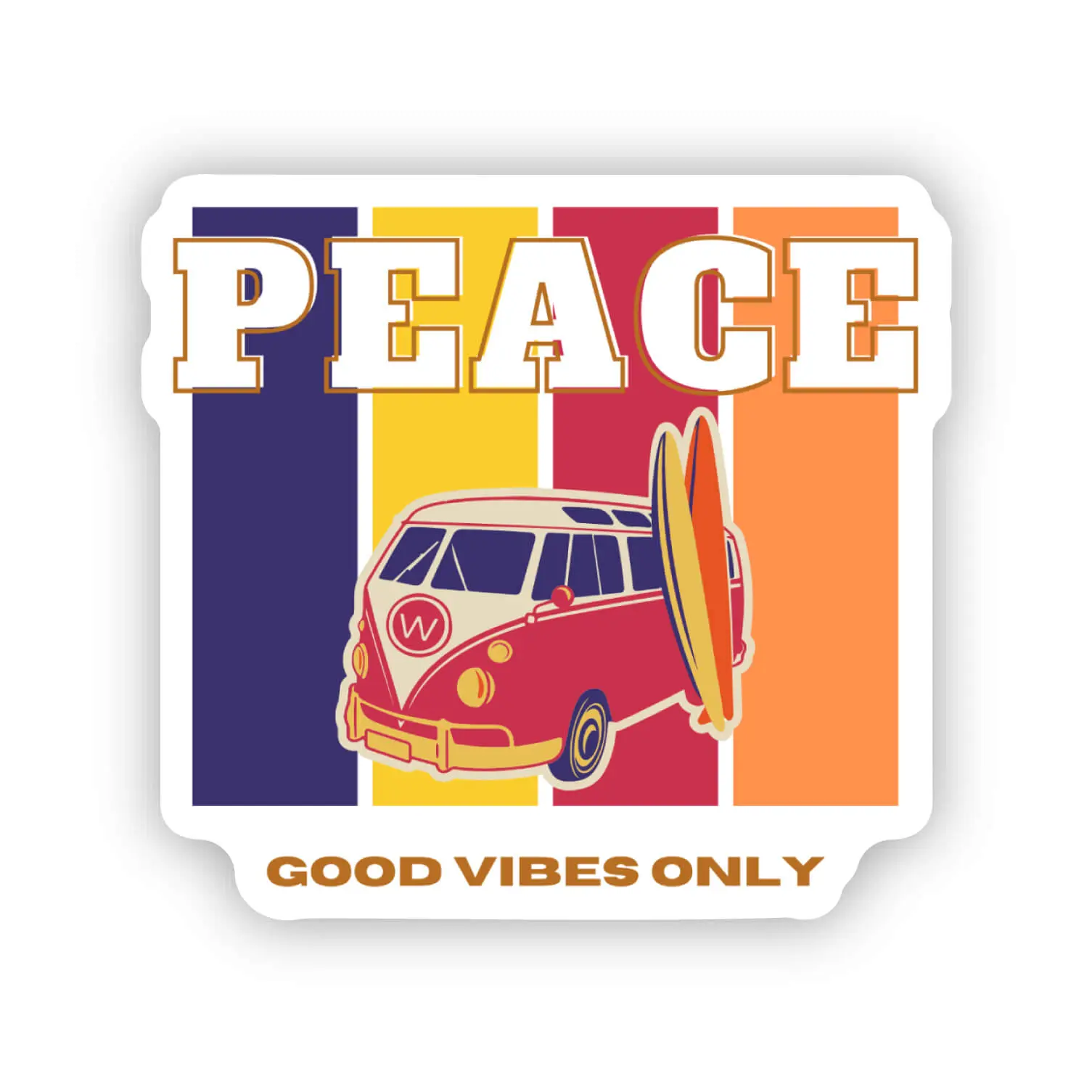 Retro 1960's Van Stickers - Peace Van Good Vibes 2.0" x 1.8" Die Cut