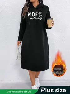 Plus Size Women's Hooded Long Sweatshirt, Casual Fashion Loose Fit Comfortable Lazy Style Pullover, Fall & Winter Clothing