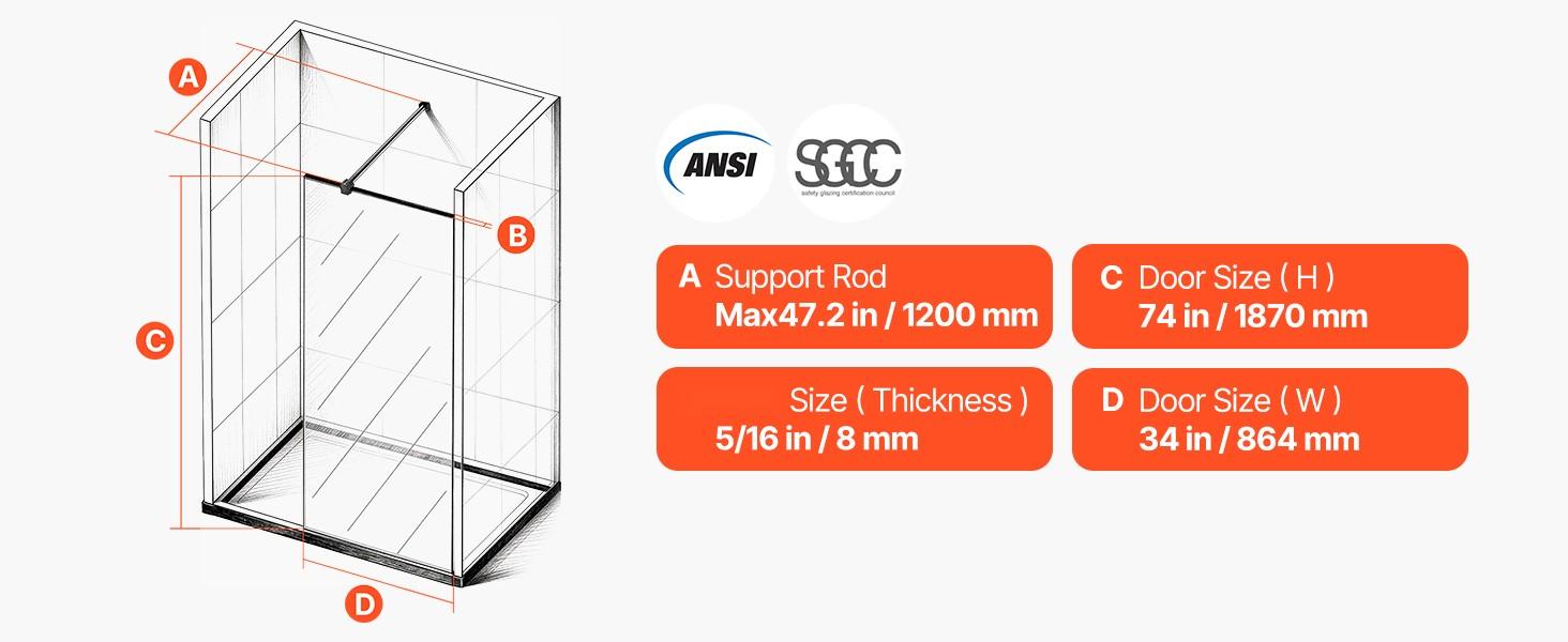 Fixed Glass Shower Panel 34 X 73.6 Inches Semi-Framed Shower Screen With 5/16 Inch Thick Clear Tempered Glass Door, Includes Bottom Seal Strip And Hardware, Easy To Clean Matte Black Finish For Bathroom Fixed Glass Shower Panel 34 X 73.6 Inches Semi-Framed Shower Screen With 5/16 Inch Thick Clear Tempered Glass Door, Includes Bottom Seal Strip And Hardware, Easy To Clean Matte Black Finish For Bathroom
