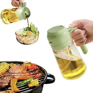 Olive Oil Dispenser Bottle for Kitchen，2 in 1 Oil Sprayer for Cooking, 16oz/470ml Glass Oil Spray Bottle with Pourer, Food-grade Oil Mister for Air Fryer, Salad, Frying, BBQ Transparent Utensils