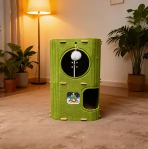 Small Apartment Cat Must-Have! 2-Level Cozy Felt Cat House with Perch & Toy Ball