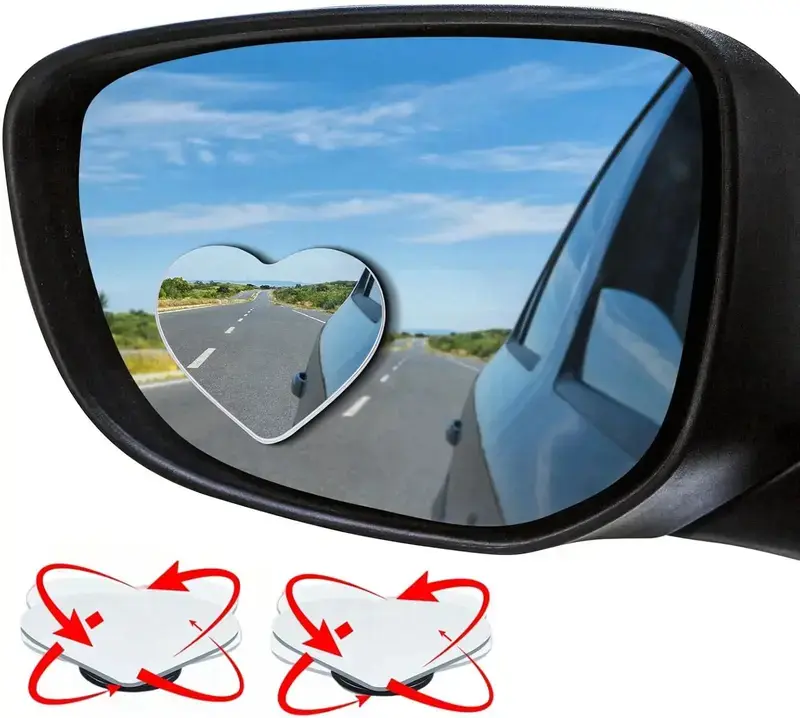 JOYTUTUS 2-Pack Heart-Shaped Automotive Blind Spot Mirror, Cute Car Accessories - Wide Angle, 360-Degree View, Frameless Universal Fit, Auto Parts Accessories for Vehicle Decor & Replacement