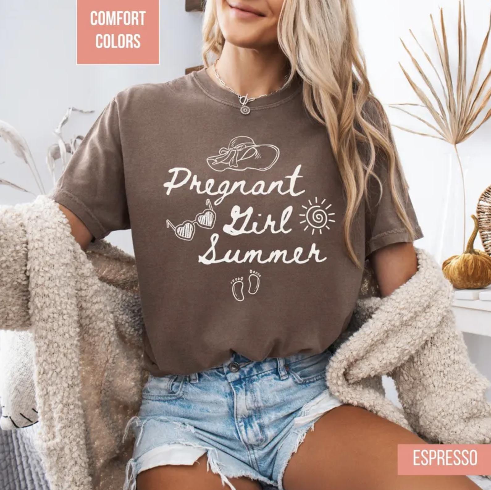 Comfort Colors Pregnant Girl Summer TShirt, Funny Maternity Shirt, Mom To Be Summer Tee, Pregnancy Announcement Shirt, Cute Baby Bump Shirt, Expecting Mom Gift