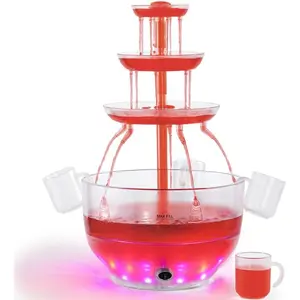 Cusini Beverage Fountain for Parties - 1.5 Gallon, 3-Tier Punch Bowl Beverage Tower, LED Base, 4 Reusable Cups - Juice, Punch, Panipuri Beverage Fountain Party Supplies