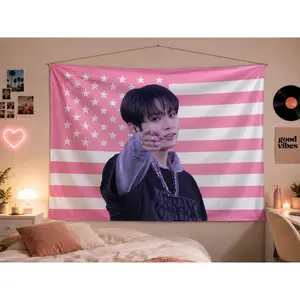 Pink Kpop Inspired Wall Flag Korean Pop Concert Banner Soft Girl Room Decor Gift For Fangirls Birthday Dorm Style