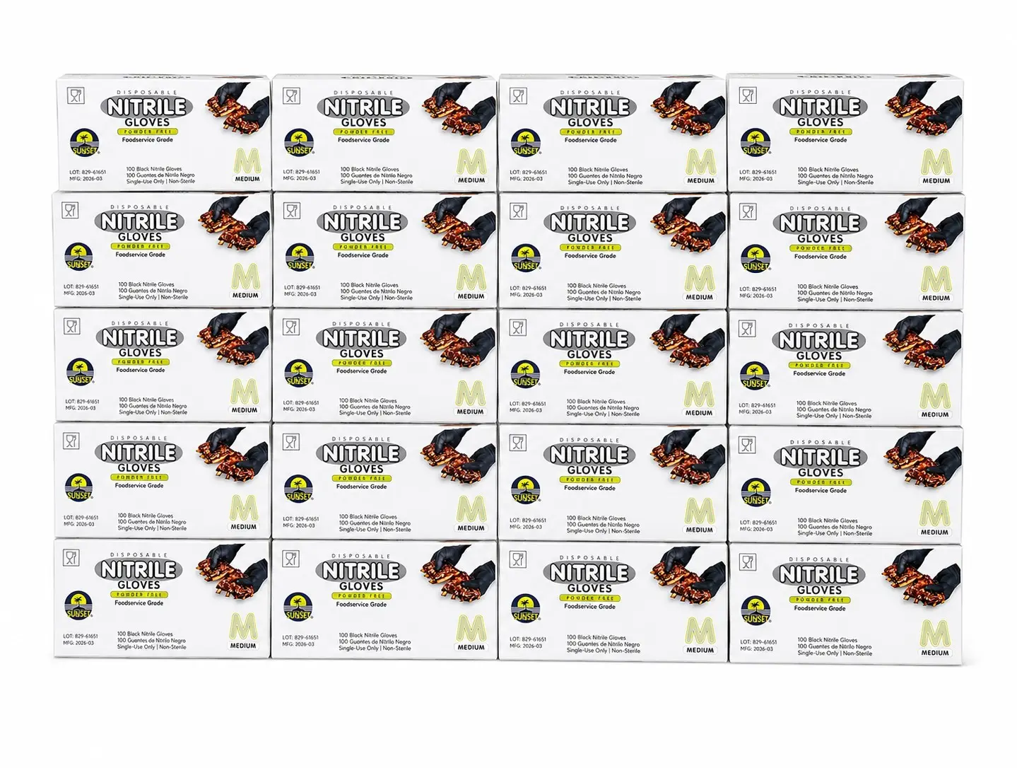Sunset Black Nitrile Powder-Free Disposable Gloves, Foodservice, Medium, 100 cts