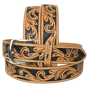 HILASON Western Genuine Leather Belt for Men Women Cowboy Cowgirl Handmade Unisex Full Grain Heavy Duty Floral Tooled