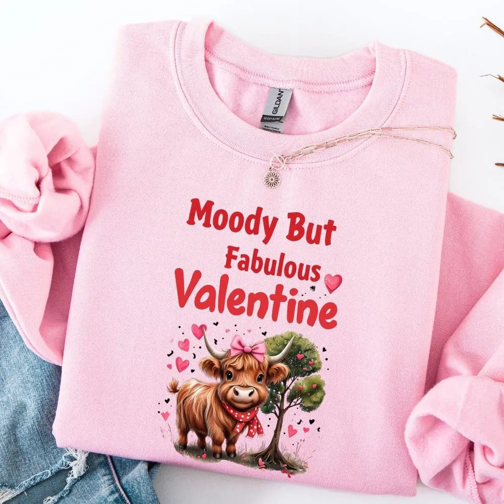 Moody Cow Sweatshirt, Moody But Fabulous Highland Cow Valentine Sweatshirt, Mom Gift, Comfortable Pullover Top for Women, Gift For Mom, Coworker Gift