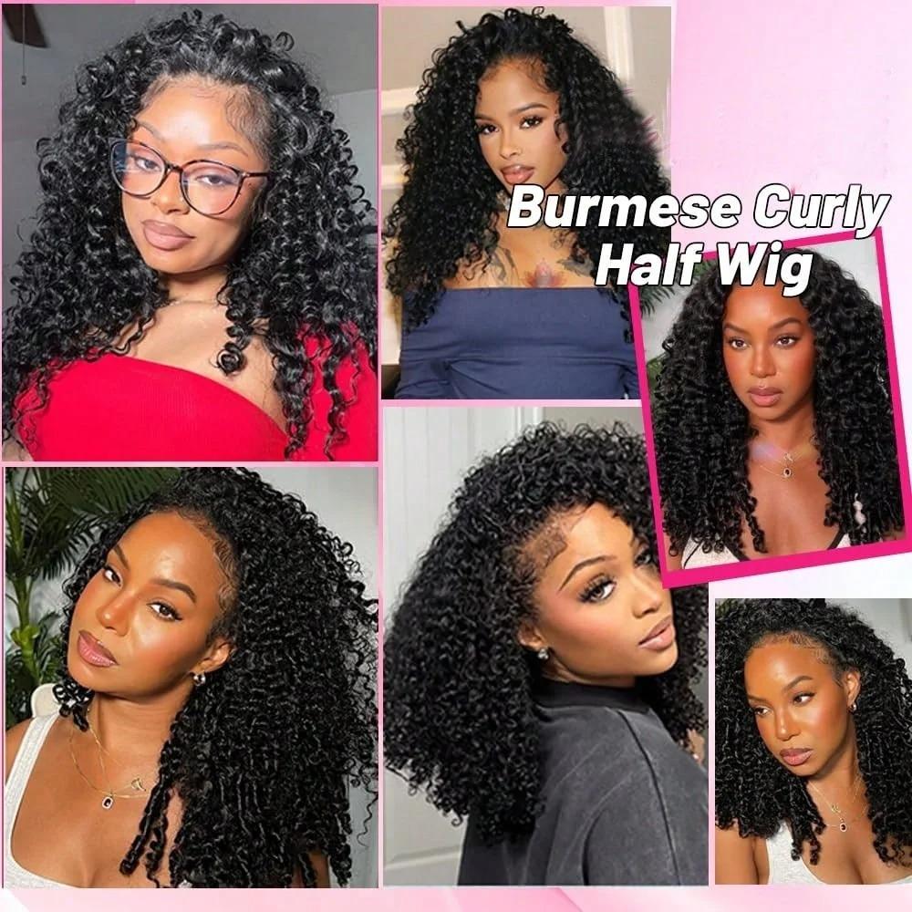 [Flash Sale] Burmese Curly Half Wig Human Hair 7x5 Glueless Wig Human Hair 13x6 Transparent Lace Front Wig Human Hair Wigs For Women 180% Density Upgeade U Part Wig Burmese Curly Hair