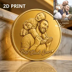 Custom Photo Coin, Personalized Father's Day, Gift For Dad, Best Dad Ever Printed Gold Challenge Coin Memorial Birthday, Gift For Him Husband