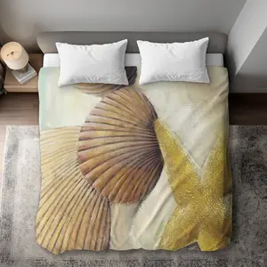 360 Stand King Size Contemporary Duvet Cover Set - Starfish & Seashells Beach Themed Bedroom Bedding Set