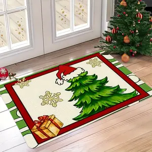 , Christmas Theme, Christmas Tree English Letters Pattern Enlarged Doormat, Door Carpet, Machine Washable, Suitable for Living Room, Bedroom, Kitchen, Office, Indoor And Outdoor Entrance Doormat, Holiday Home Decoration