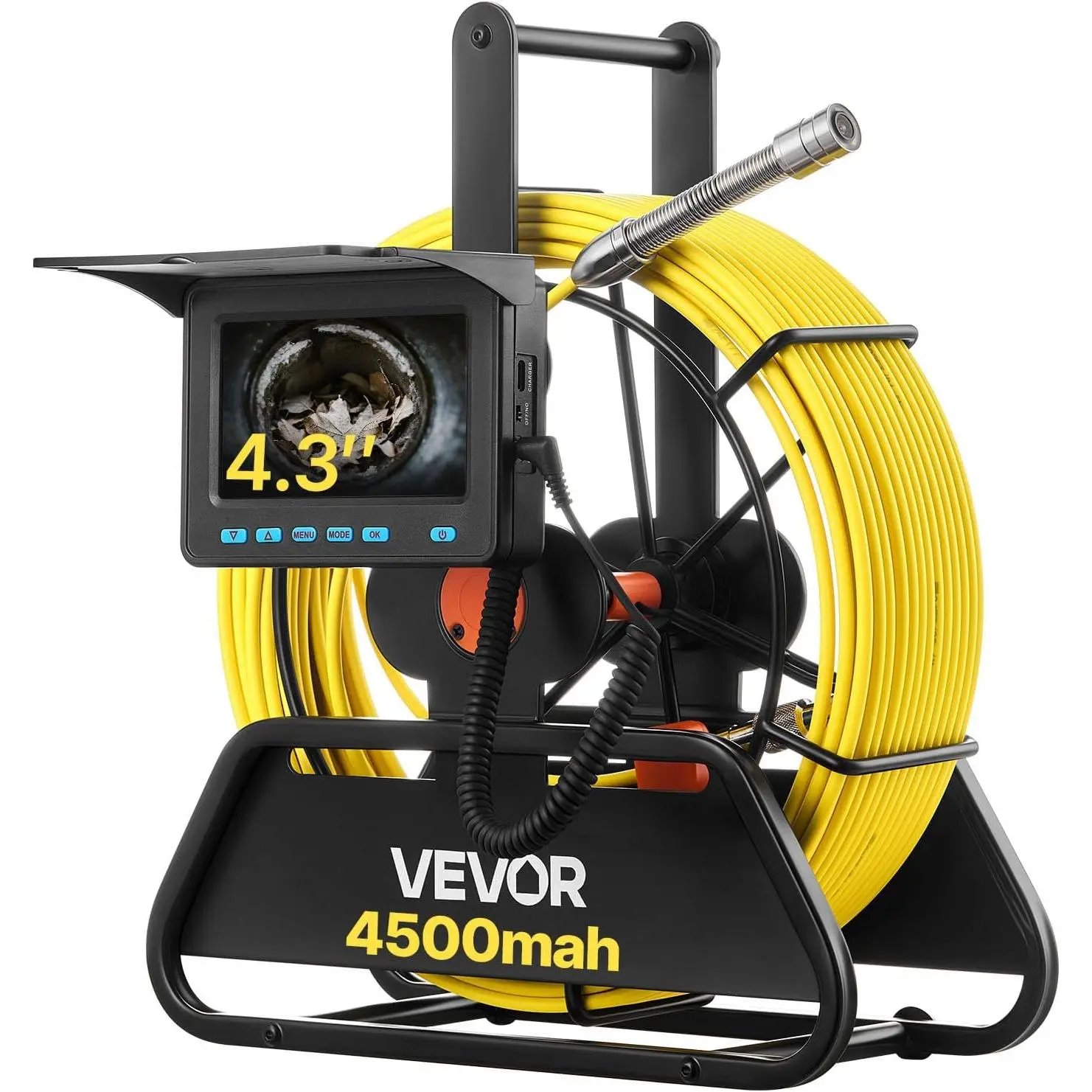【Father's Day Gift】VEVOR Sewer Inspection Camera, 164 ft/50m IP68 Waterproof Semi-rigid Plumbing Snake Tool, 4.3-in Color Display, 6 Adjustable LEDs, 4500mAh Battery, 16GB Card, Cable Length Markings, for Sewer Systems, HVAC Maintenance