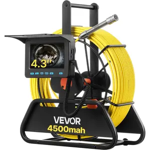 VEVOR Sewer Camera, 164 ft/50m, 4.3" Drain Inspection Camera, IP68 Waterproof Snake Plumbing Tool with Lights - 6 Adjustable LEDs, 4500mAh Battery & 16GB Card for Sewer Line Duct Pipes Cable Length Markings Hvac Maintenance