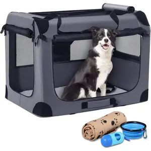 Portable Dog Crate - 32"x23"x23" Collapsible Dog Travel Crate for Medium/Large Dogs with Soft Blanket, Foldable Bowl & Poop Bag Dispenser - Indoor & Outdoor Use