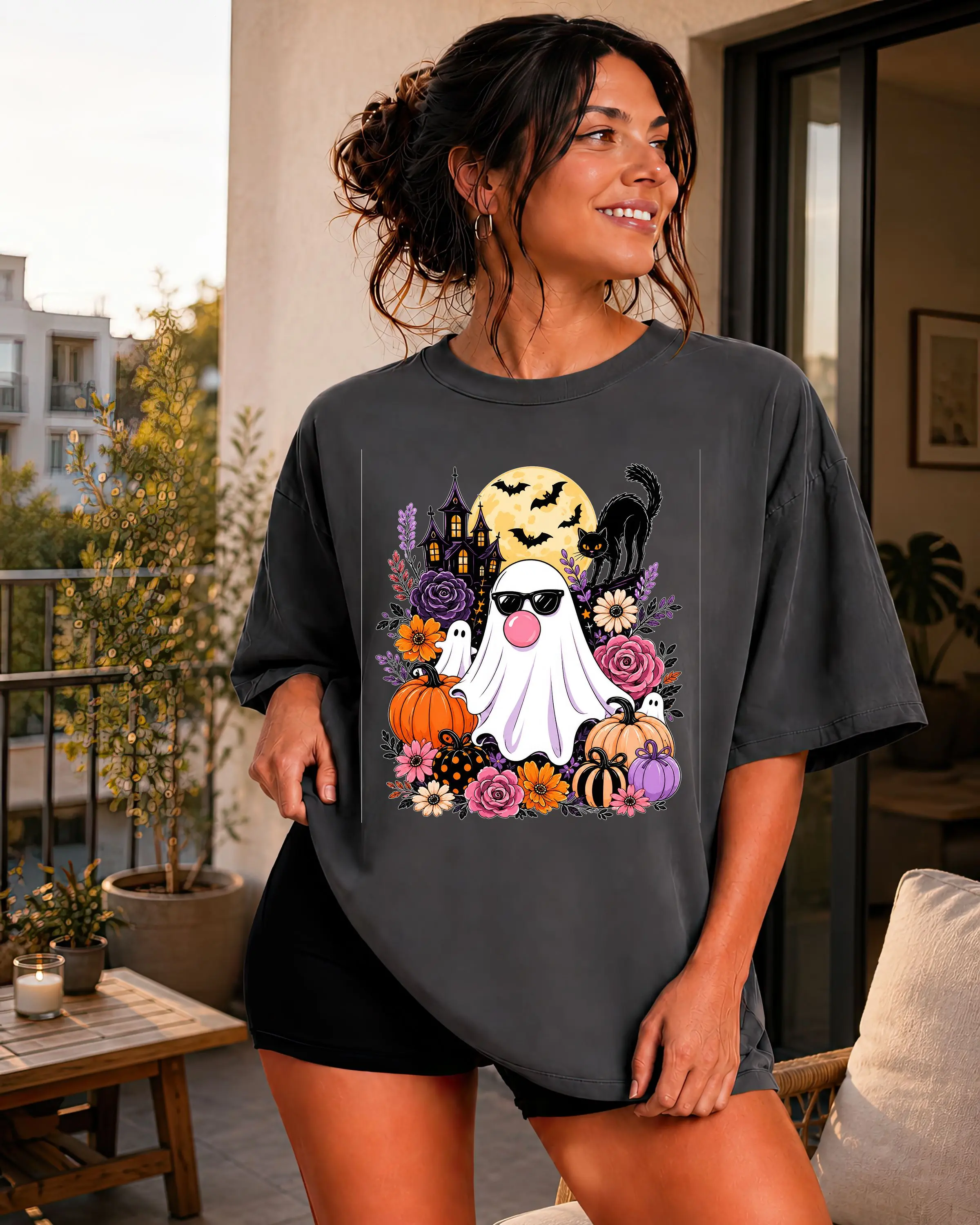 Bubble Gum Ghost Comfort Colors T-Shirt, Cute Brushstroke Halloween Graphic Tee, Spooky Season Shirt, Funny Fall Gift