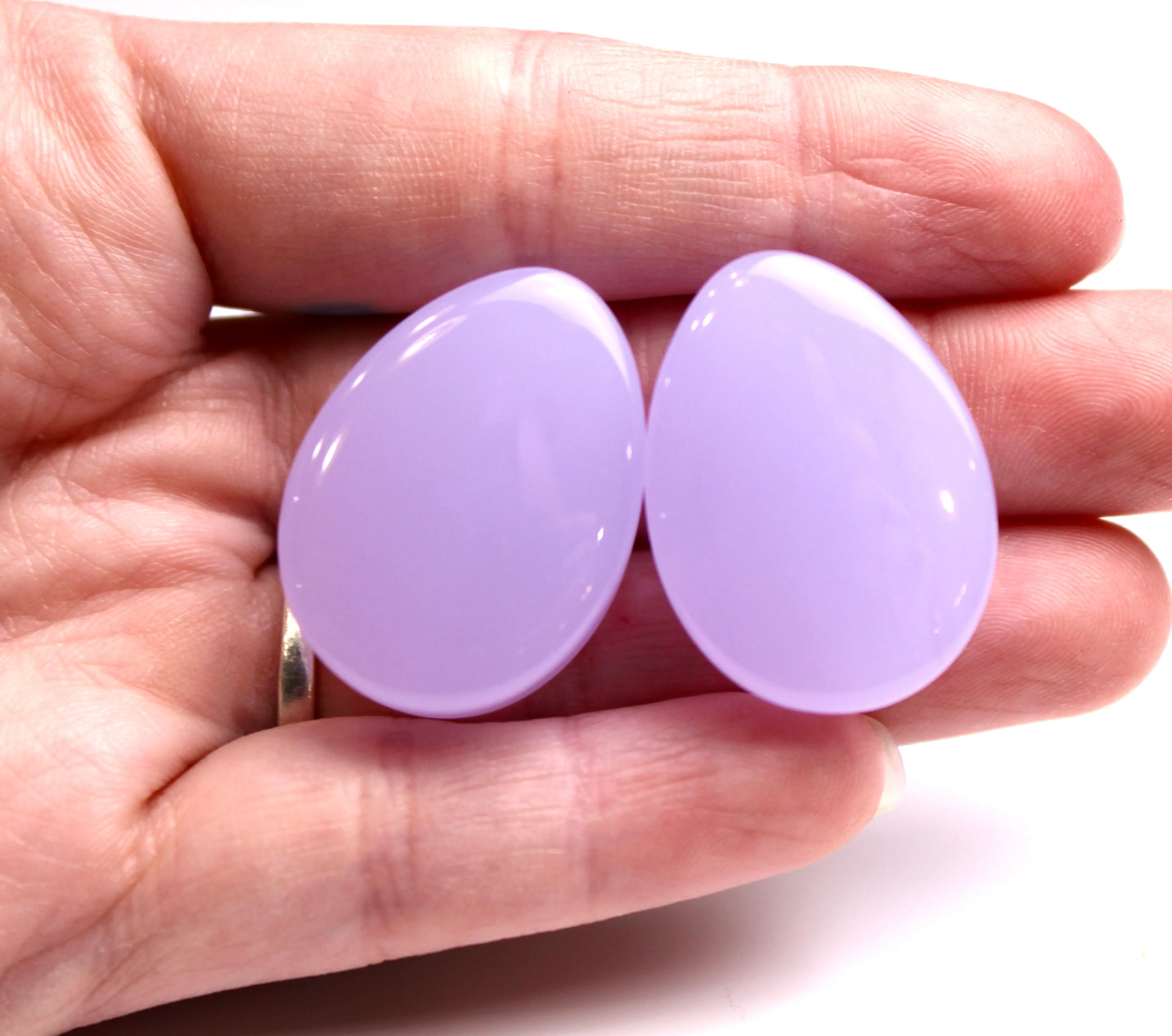 Violet Opalite Gauges, Polished Teardrop Design, Hypoallergenic Glass for Everyday Fashion Wear, 8mm-25mm