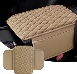 Center Console Cover, Upgraded Leather Arm Rest Cover for  SUV,  Middle Armrest Console Cover with 2 Storage Bags Scratch Resistant  Universal  Accessories (Beige)