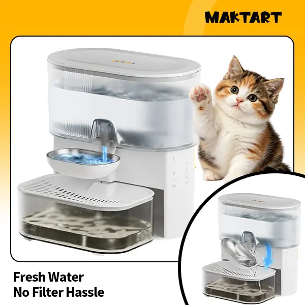 No Filter Cat Water Fountain for Indoor Cats, 3.5L Wastewater Separation Pet Fountain with 304 Stainless Steel Bowl