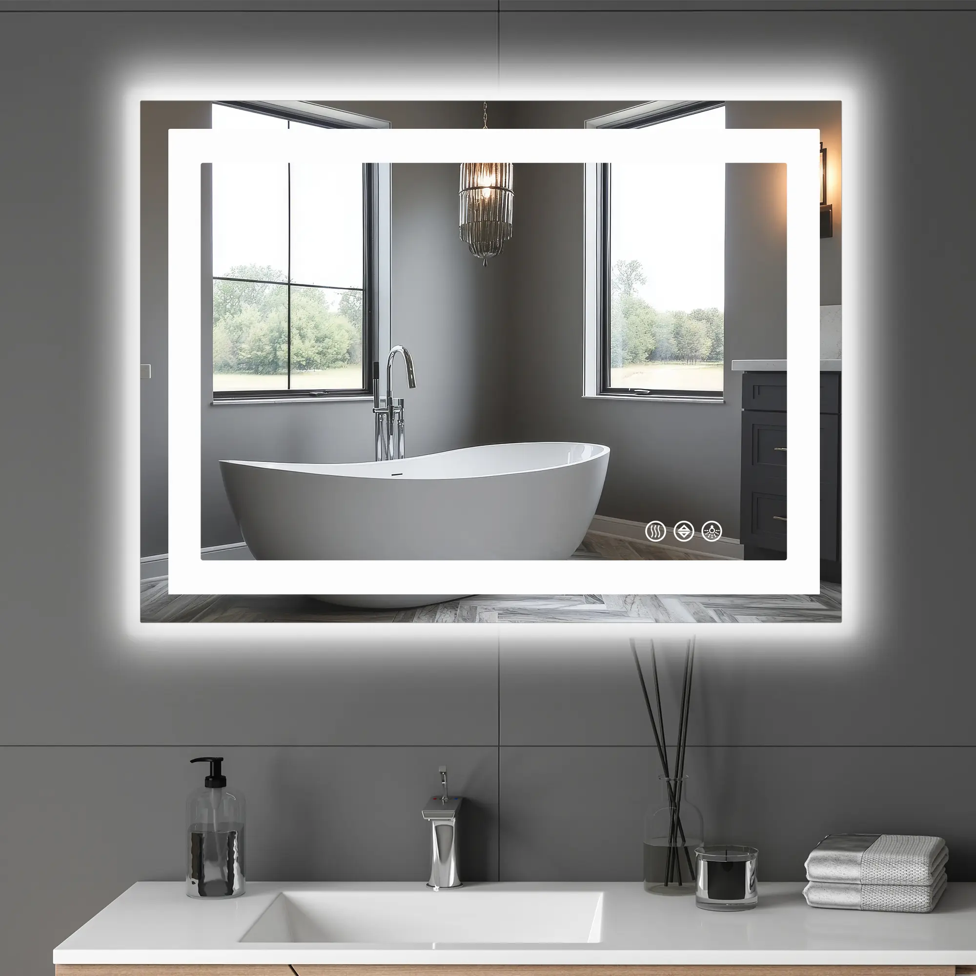 28x36in Wall-Mounted Adjustable LED Bathroom Mirror for Vanity, Double Front-Back Lights, Anti-Fog, Shatterproof Safety, Dimmable Tempered Glass, Memory Function, Backlit Mirror for Makeup Vanities, Adjustable Led Mirror, Bathroom Mirrors