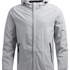 Men's Solid Pocket Drawstring Zip Up Hooded Jacket, Regular Fit Casual Long Sleeve Outerwear for Spring & Fall, Fashion Men's Clothes for Daily Wear