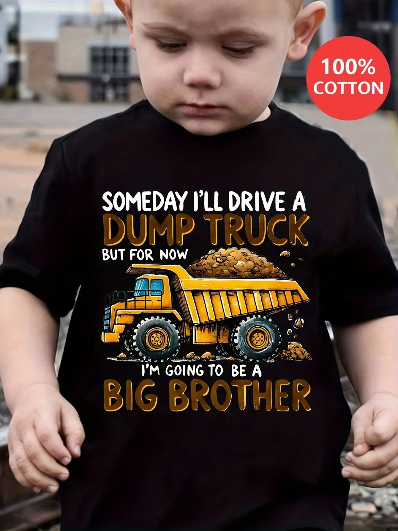 Boys' Funny "Dump Truck Big Brother" Graphic T-Shirt - 100% Cotton Soft Breathable Short Sleeve Tee for Summer Outdoor Play, Casual Humorous Sibling Design, Ideal Holiday Gift, Comfortable Fit Shirt