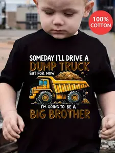 Boys' Funny "Dump Truck Big Brother" Graphic T-Shirt - 100% Cotton Soft Breathable Short Sleeve Tee for Summer Outdoor Play, Casual Humorous Sibling Design, Ideal Holiday Gift, Comfortable Fit Shirt