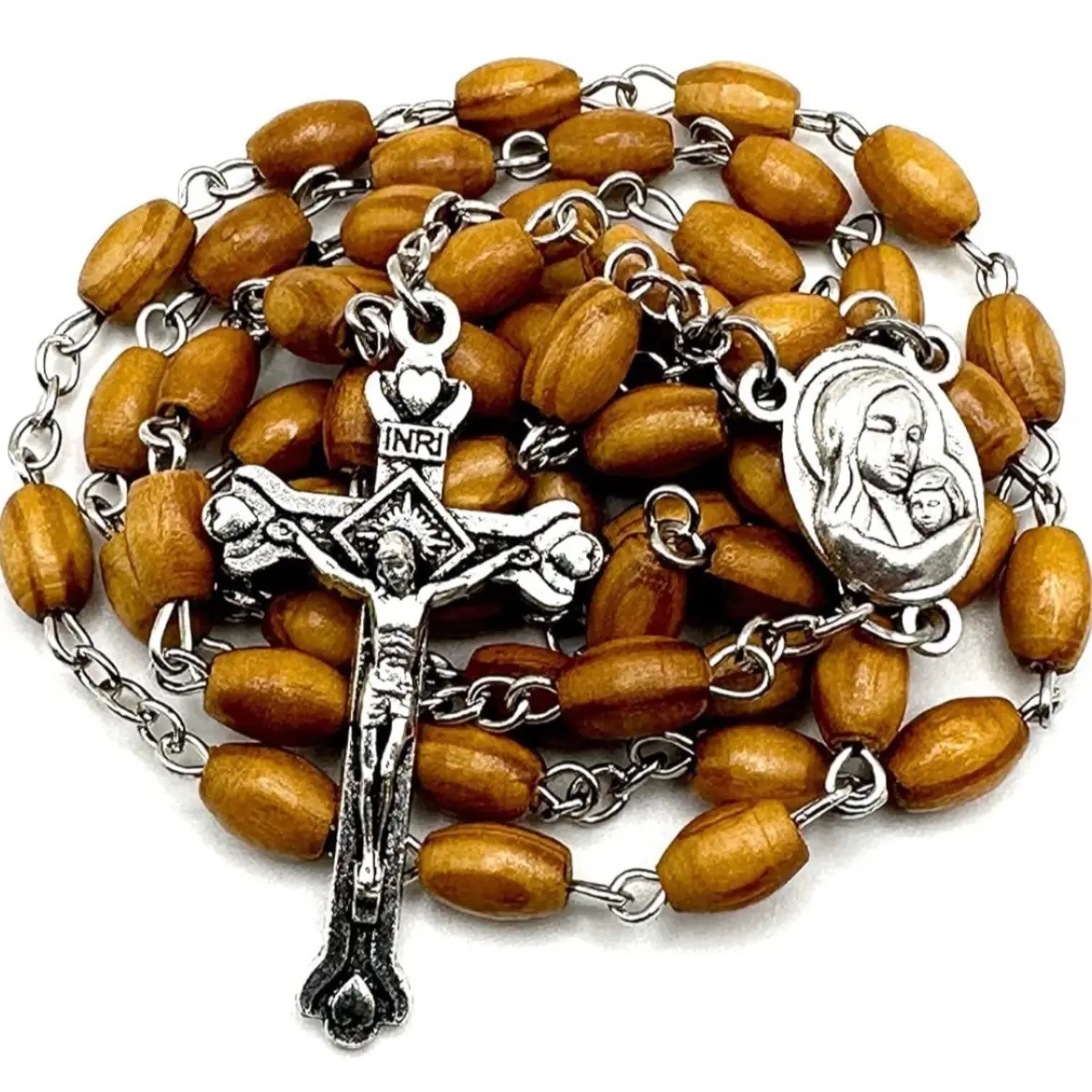 Rosary Olive Wood Beads (oval) with Virgin Mary and Holy Soil Embedded HOT Gift First Communion Father's Day Birthday Daily Auspicious